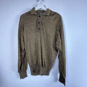 Vintage Kenzo Paris Polo Shirt Medium M Gold & Black Cotton Viscose Blend Made I